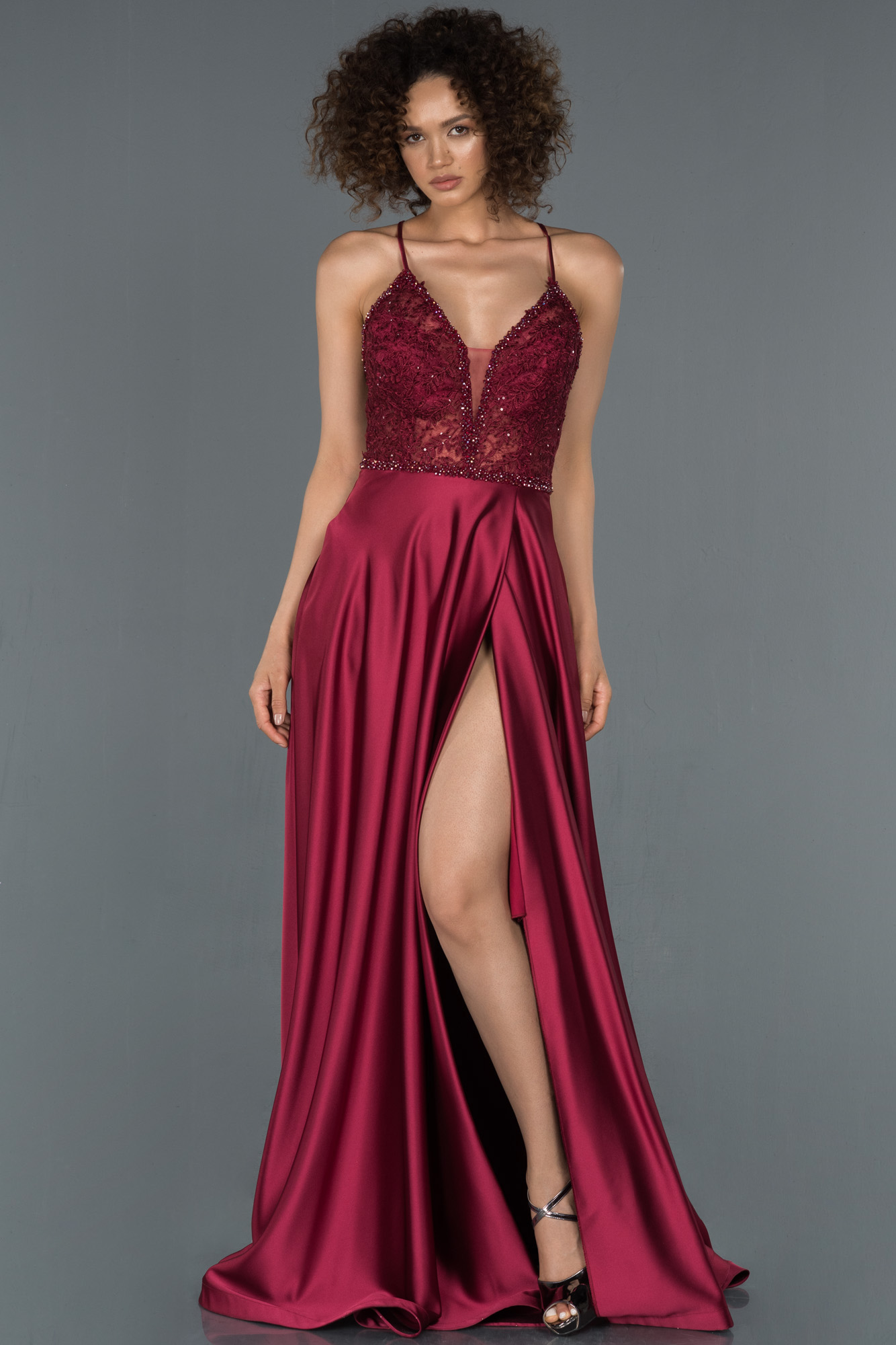 Abendkleid Lang Satin Rot Abu1300