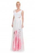 Langes Abendkleid Weiß-Rosa ST5253