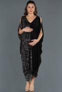 Abendkleid für Schwangere Kurz Schwarz-Silber ABK505