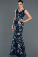 Abendkleid im Meerjungfrau-Stil Lang Marineblau ABU1155