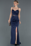 Abendkleid im Meerjungfrau-Stil Lang Satin Marineblau ABU1206