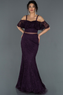 Abendkleid im Meerjungfrau-Stil Lang Guipure Spitze Violett dunkel ABU836