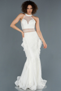 Abendkleid im Meerjungfrau-Stil Lang Weiß ABU1314