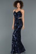 Abendkleid im Meerjungfrau-Stil Lang Marineblau ABU1260