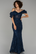 Abendkleid im Meerjungfrau-Stil Lang Marineblau ABU1271
