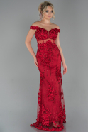 Abendkleid im Meerjungfrau-Stil Lang Rot ABU1789