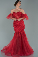Abendkleid im Meerjungfrau-Stil Lang Rot ABU1876