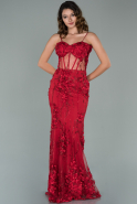 Rot Abendkleid İm Meerjungfrau-Stil Satin Lang ABU1877