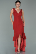 Rot Abendkleid İm Meerjungfrau-Stil Vorne Kurz-Hinten Lang ABO036