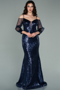 Abendkleid im Meerjungfrau-Stil Lang Schuppig Marineblau ABU2168