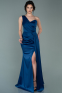Abendkleid im Meerjungfrau-Stil Lang Satin Marineblau ABU2221