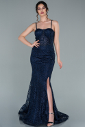 Abendkleid im Meerjungfrau-Stil Lang Marineblau ABU2279