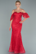 Abendkleid im Meerjungfrau-Stil Lang Guipure Spitze Rot ABU2520