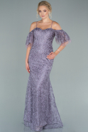 Lavendel Abendkleid Guipure Spitze Lang ABU2409