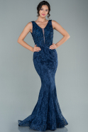 Abendkleid Lang Spitze Marineblau ABU2567