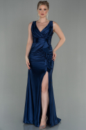 Abendkleid im Meerjungfrau-Stil Lang Satin Marineblau ABU2843