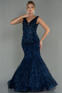 Abendkleid im Meerjungfrau-Stil Lang Marineblau ABU2988