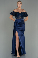 Abendkleid im Meerjungfrau-Stil Lang Marineblau ABU3059