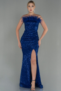 Abendkleid im Meerjungfrau-Stil Lang Schuppig Sächsischblau ABU3071