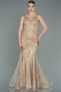Gold Abendkleid İm Meerjungfrau-Stil Lang ABU2988