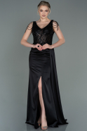 Abendkleid Lang Satin Schwarz ABU3161