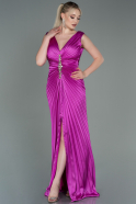 Abendkleid Lang Satin Fuchsie ABU3183