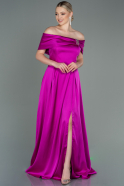 Abendkleid Lang Satin Fuchsie ABU3197