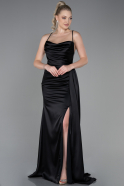 Abschlusskleid Lang Satin Schwarz ABU3267