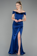 Abendkleid Lang Satin Marineblau ABU3269