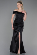 Abendkleid Lang Satin Schwarz ABU3269