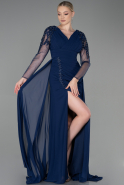 Abendkleid Lang Satin Marineblau ABU3314