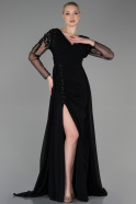 Abendkleid Lang Satin Schwarz ABU3314