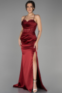 Abendkleid im Meerjungfrau-Stil Lang Satin Weinrot ABU3323