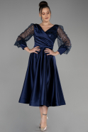 Abendkleid Midi Satin Marineblau ABK1869