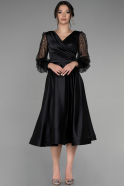 Abendkleid Midi Satin Schwarz ABK1869