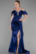 Abendkleid Lang Satin Marineblau ABU3398