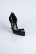 Siyah Taşlı Saten Stiletto Abiye Ayakkabı MJ8008
