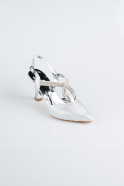 Gümüş Lazer Kesim Stiletto Abiye Ayakkabı MJL5161