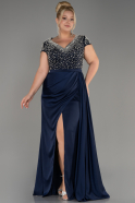 Abendkleid in Übergröße Lang Satin Marineblau ABU4053