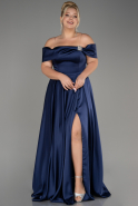 Abendkleid in Übergröße Lang Satin Marineblau ABU4054