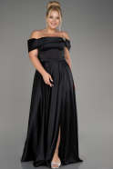 Abendkleid in Übergröße Lang Satin Schwarz ABU4054