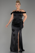 Abendkleid in Übergröße Lang Satin Schwarz ABU4046