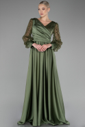 Khaki Abendkleid Satin Lang ABU3143