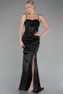 Abendkleid Lang Satin Schwarz ABU4068