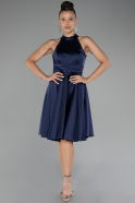 Abendkleid Kurz Satin Marineblau ABK2112