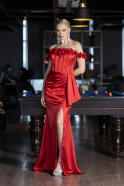 Abendkleid im Meerjungfrau-Stil Lang Satin Rot ABU4055