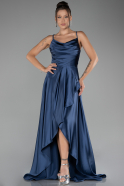 Grau-Indigo Abschlusskleid Satin Lang ABU3242