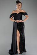 Abendkleid Lang Schuppig Schwarz ABU4085