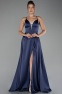 Abschlusskleid Lang Satin Marineblau ABU4087