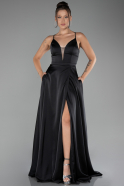 Abschlusskleid Lang Satin Schwarz ABU4087